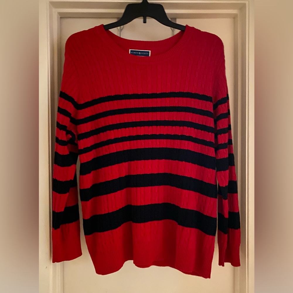 ✨NWT✨ Beautiful Karen Scott deep red/black stripe cable knit sweater 3X